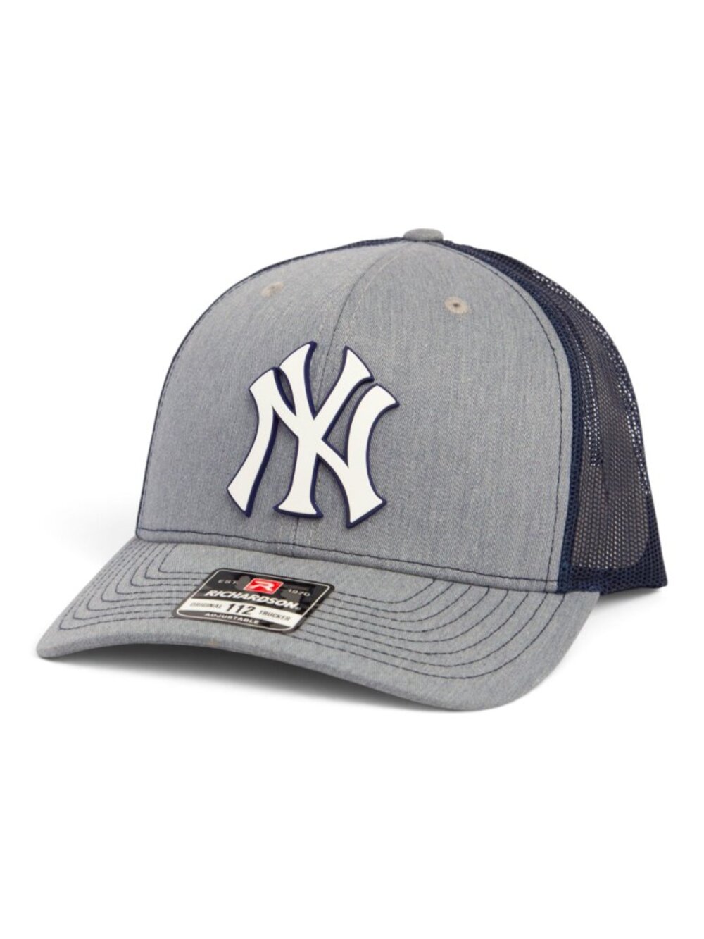 New York Yankees NY White 3D Snapback Trucker Hat- Heather Grey/ Navy